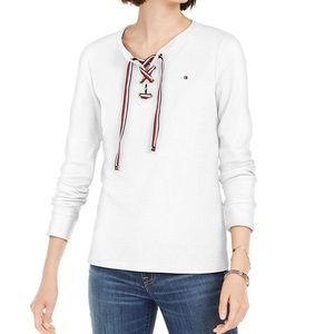 Tommy Hilfiger Lace-Up Waffle-Knit Top